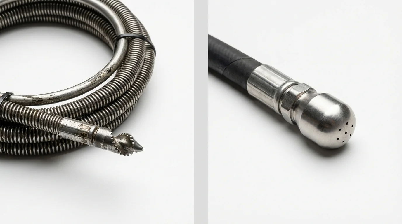 Drain snake cable and hydro jetting nozzle used for drain cleaning in Kulpmont, PA