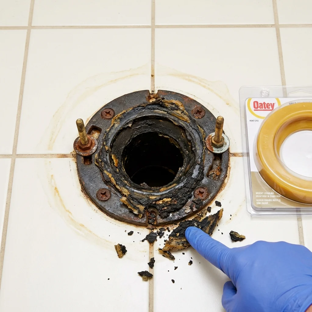 Failed wax ring showing water seepage at the base of a toilet in a Kulpmont, PA home