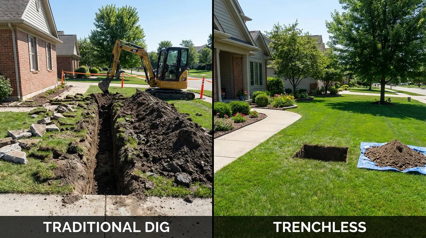 Trenchless sewer repair with minimal yard damage versus traditional excavation in Kulpmont, PA